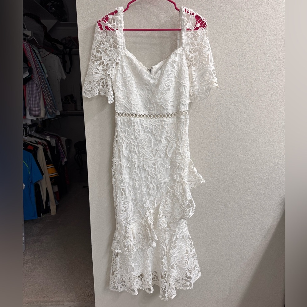 Lulu's White Lace Midi Dress